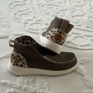 Hey Dude Kids Brown Slip-On Sneakers with Leopard Accent